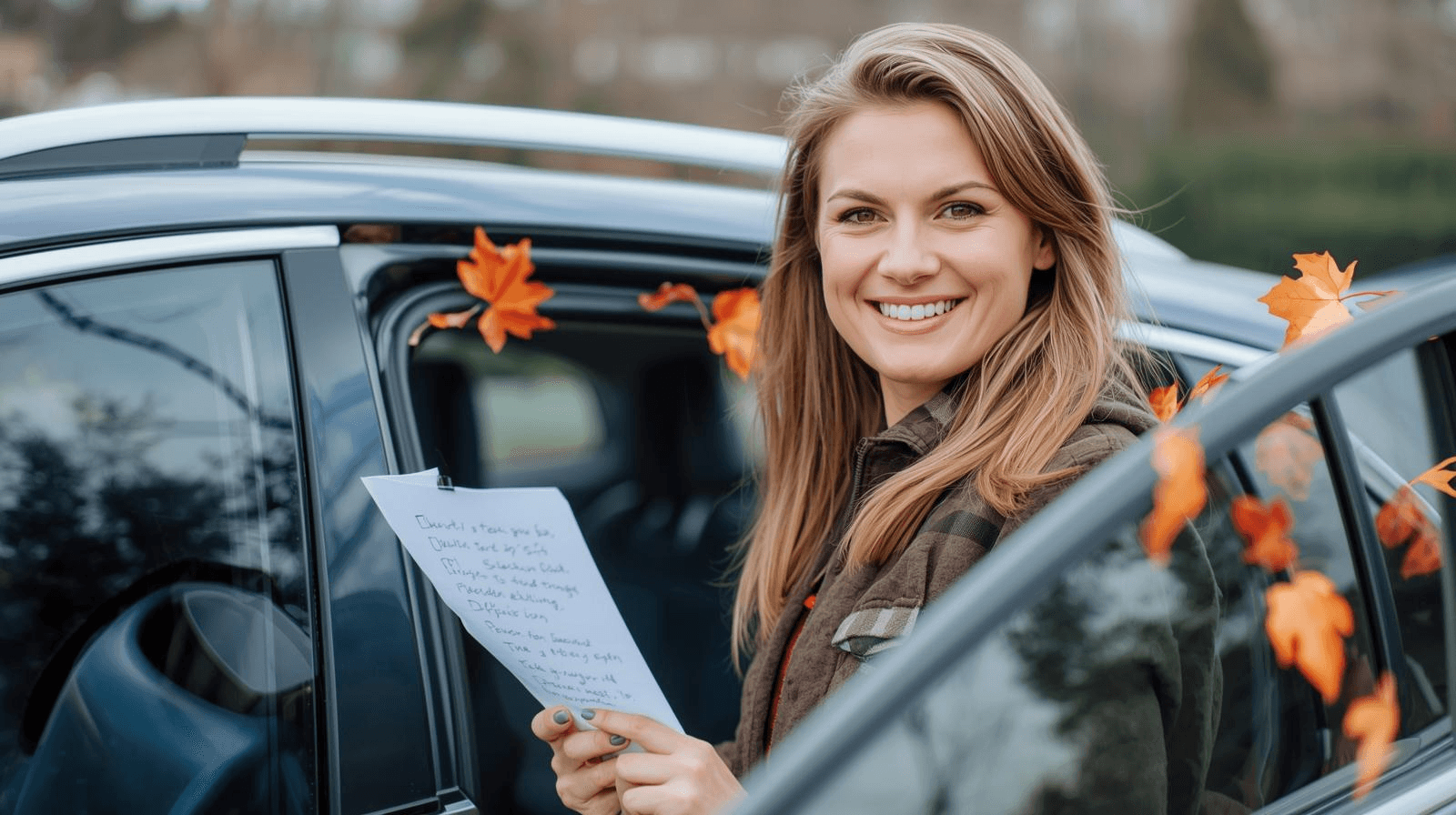 Family car packed for Thanksgiving road trip on autumn highway